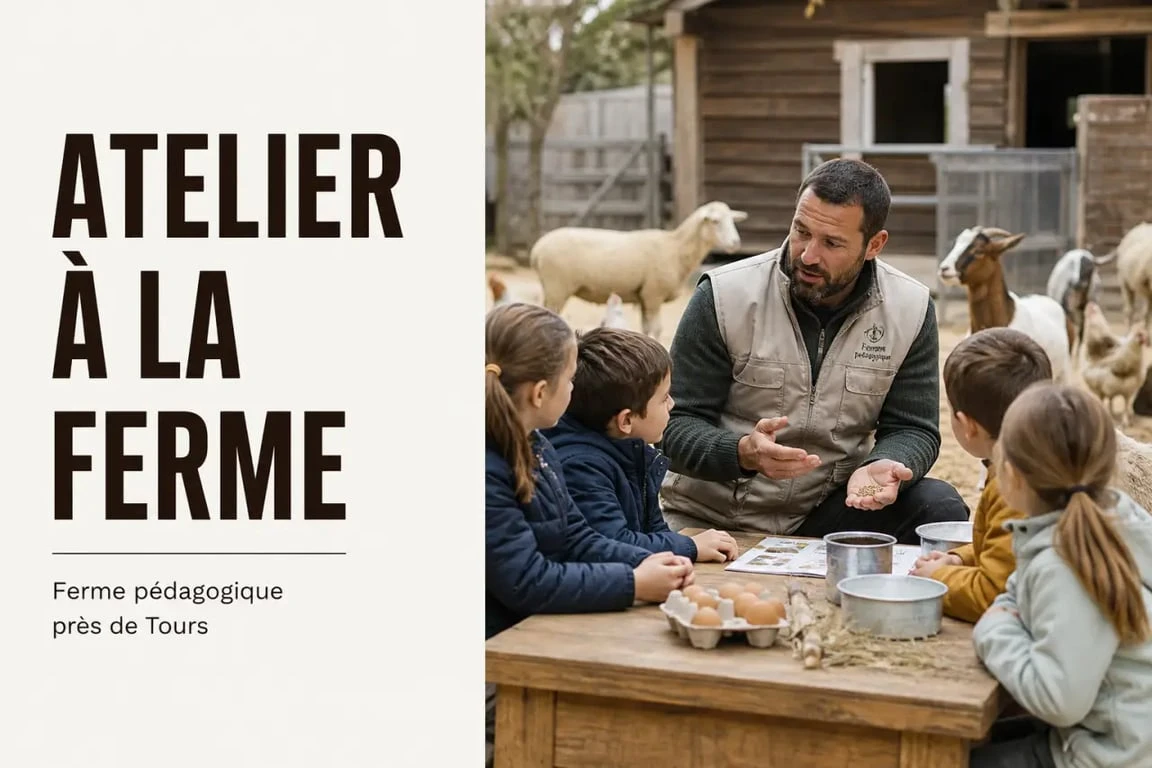 Atelier éducatif dans une ferme pedagogique tours avec animateur et enfants