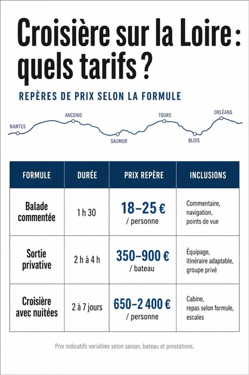 Comparatif des tarifs de croisière sur la Loire entre balade commentée et croisière avec nuitées