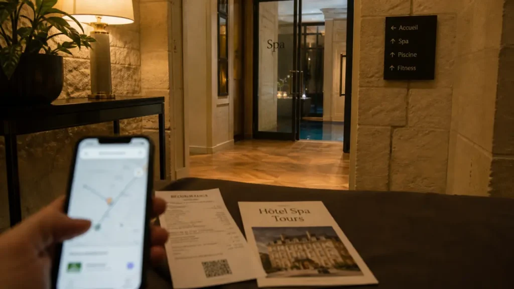 Hotel spa tours centre, accès gare à 2 min, hall et spa