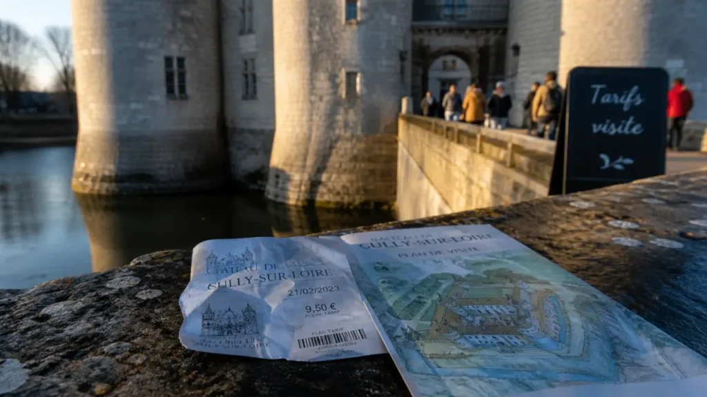 Tarif visite château de Sully-sur-Loire : billets à l’entrée, panneau “Tarifs visite”