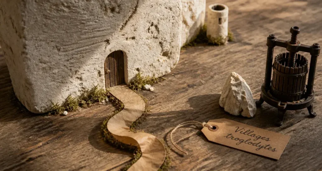 Villages troglodytes touraine : porte en tuffeau et caves habitées