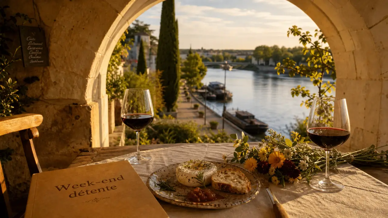 Table déjeuner week end detente touraine sur terrasse, vue Loire, châteaux doux
