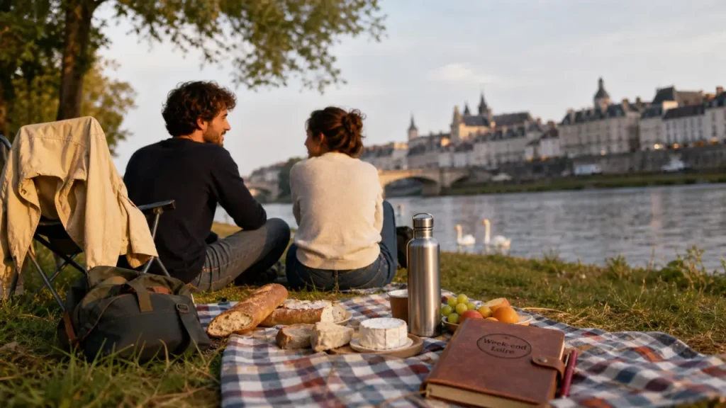 Week end en touraine pas cher : couple en pique-nique sur les bords de la Loire à Tours