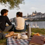 Week end en touraine pas cher : couple en pique-nique sur les bords de la Loire à Tours