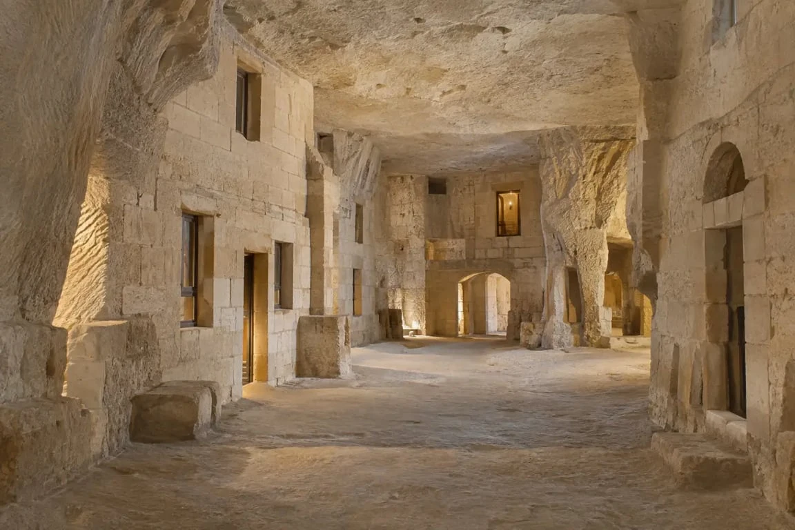 Ville souterraine de la cave champignonnière des Roches à Bourré sculptée dans le tuffeau