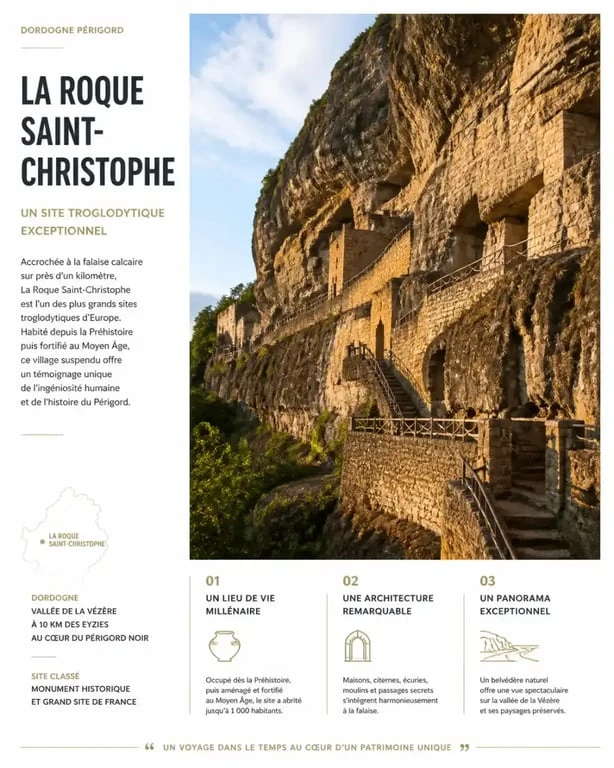 La Roque Saint-Christophe, l'un des plus beaux villages troglodytes de France en Dordogne