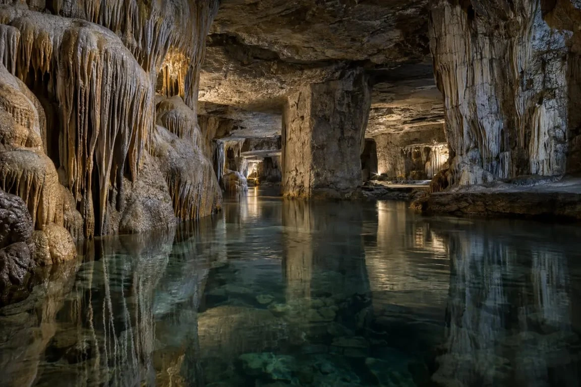 Grottes Pétrifiantes de Savonnières avec lac souterrain et concrétions calcaires