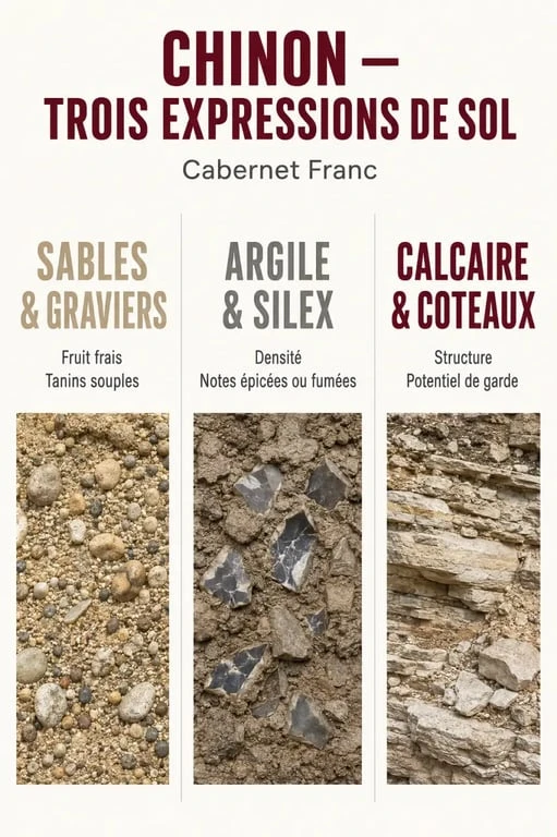Infographie sur le vin rouge Chinon et ses styles selon les sols