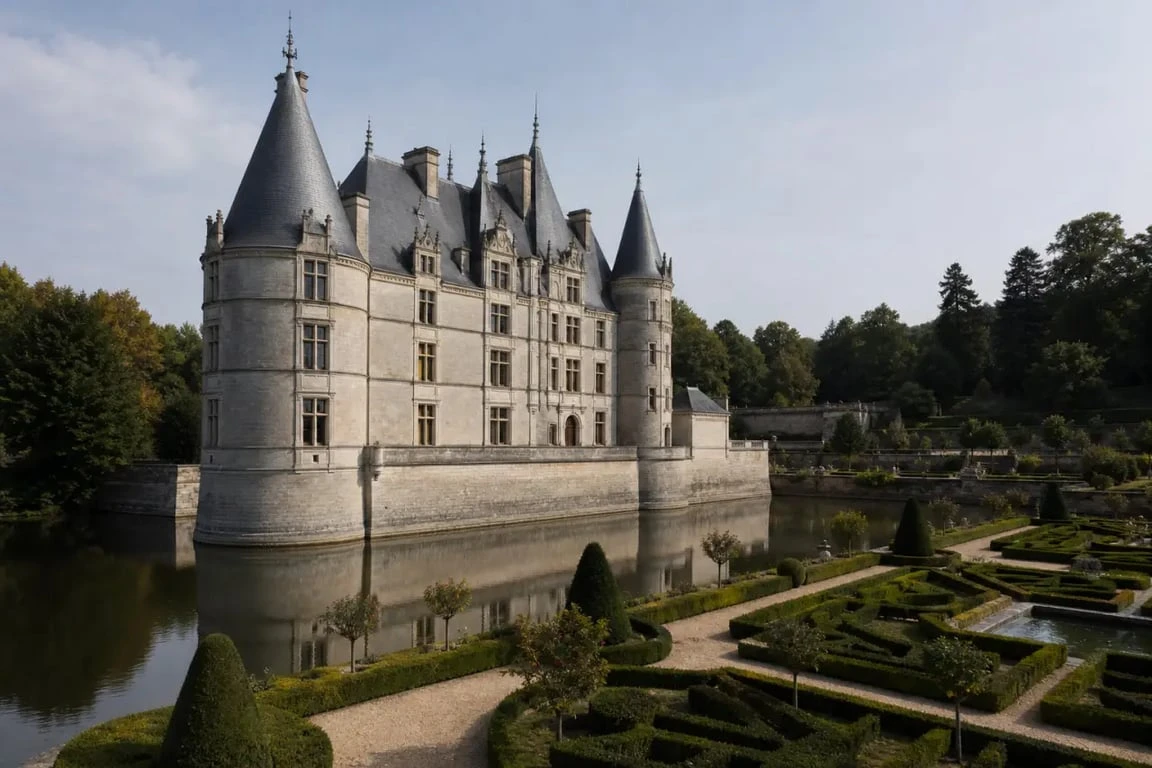 Château des Réaux à Chouzé-sur-Loire avec douves et jardin à la française