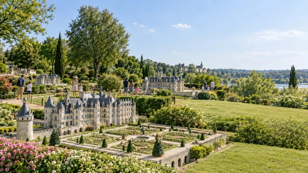Parc Mini-Châteaux dans une sortie mini châteaux et aquarium de Touraine, avec les maquettes des châteaux de la Loire