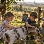 Ferme a visiter tours : enfants caressant une chèvre