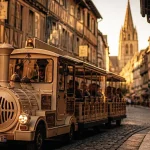Visiter Tours en petit train : train touristique devant le Vieux Tours