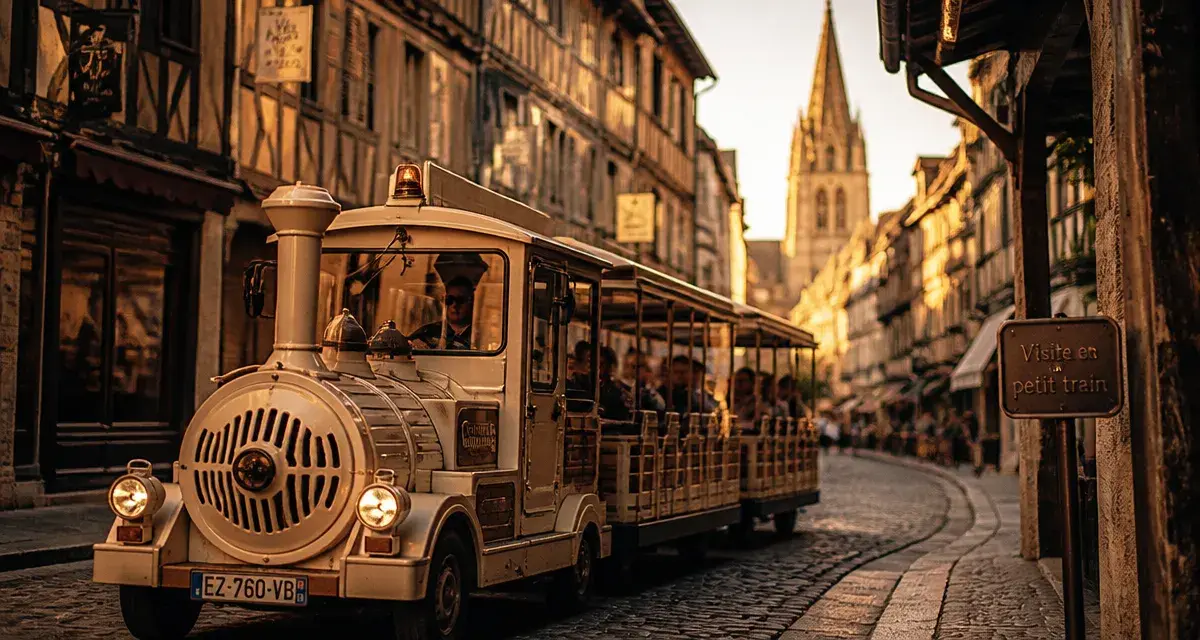 Visiter Tours en petit train : train touristique devant le Vieux Tours