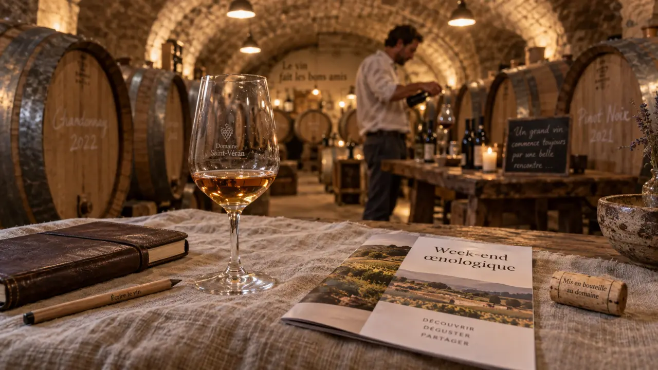 Week end oenologie en cave : dégustation vin, carnet et brochure