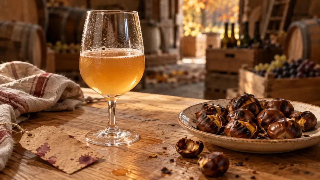 Bernache vin Touraine : dégustation en chai, verre à moitié plein
