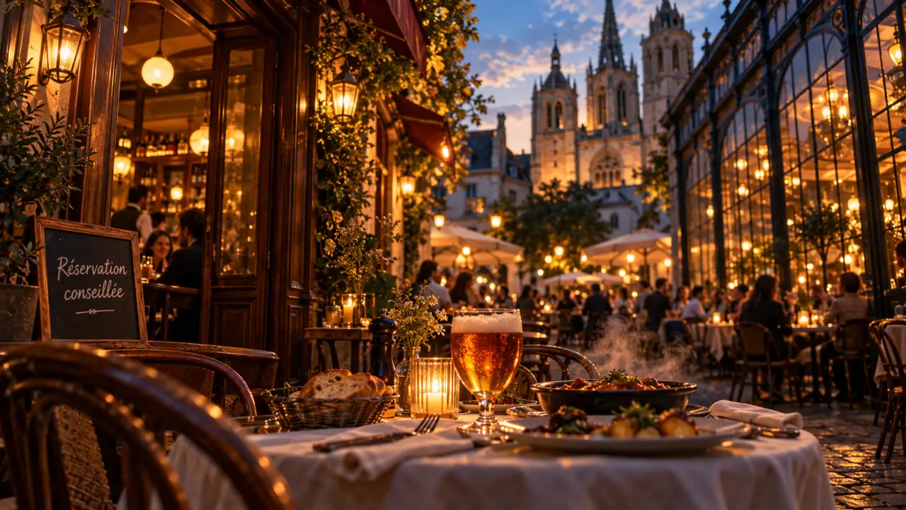 Brasserie vieux tours : table terrasse place Plumereau ou verrière de 1896