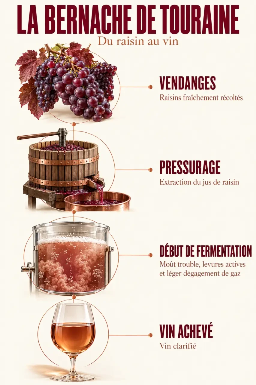 Infographie du processus de fermentation de la bernache vin de Touraine