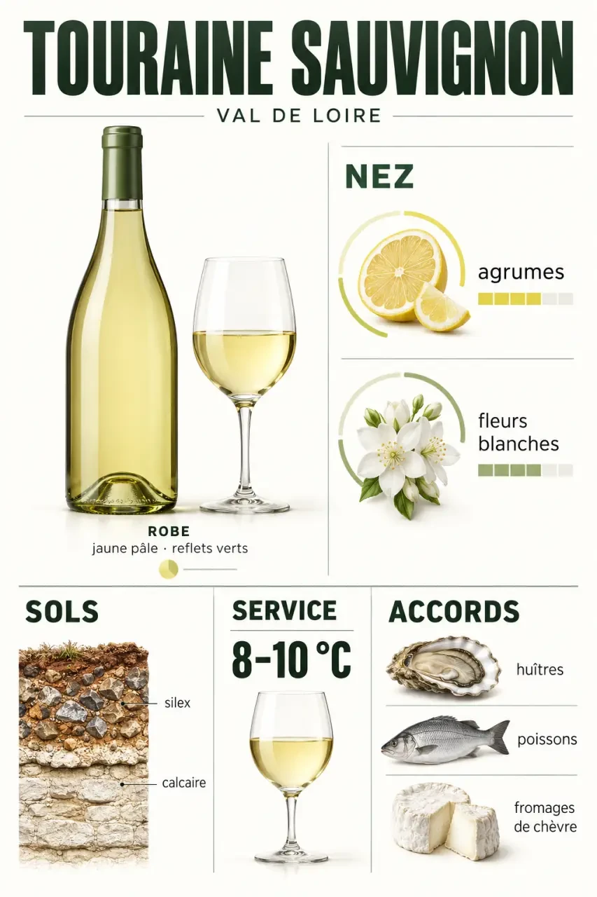 Touraine Sauvignon du Val de Loire : profil aromatique, terroirs, température de service et accords