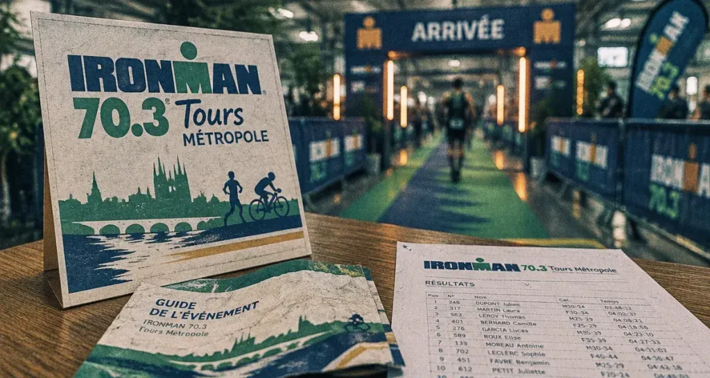 IRONMAN Tours 2025 70.3 : arrivée indoor et panneau événement