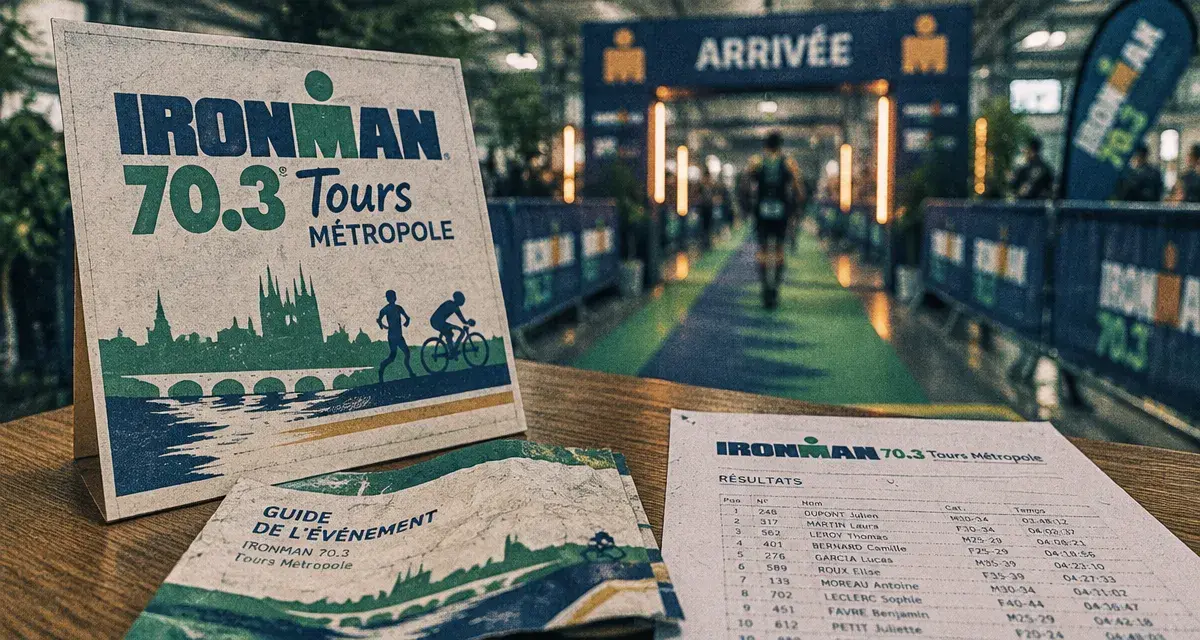IRONMAN Tours 2025 70.3 : arrivée indoor et panneau événement