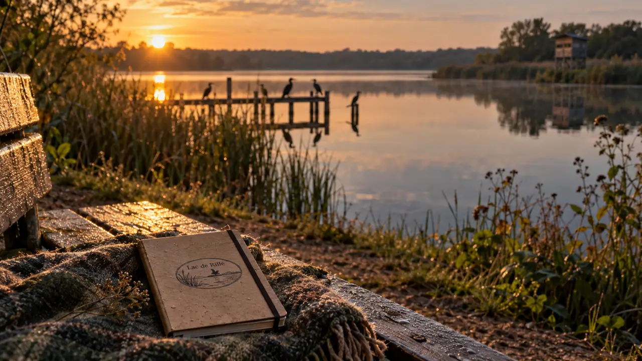 lac de rillé, oiseaux et loisirs nautiques au bord du lac en golden hour