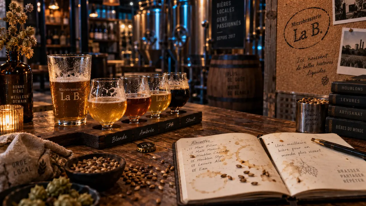 microbrasserie la b : verres de dégustation et malte en brasserie