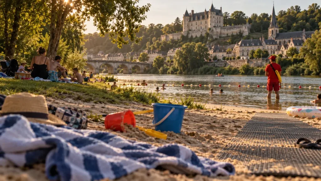 Parc-plage de Montrichard : une baignade surveillée face au château, avec barge gratuite