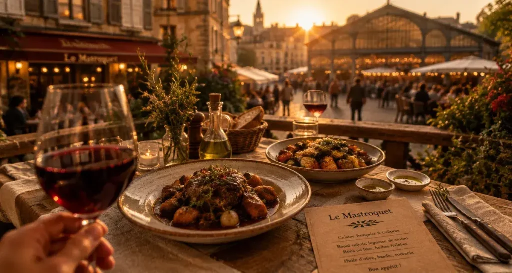 Restaurant le mastroquet tours : cuisine française italienne face aux Halles, tables et vin
