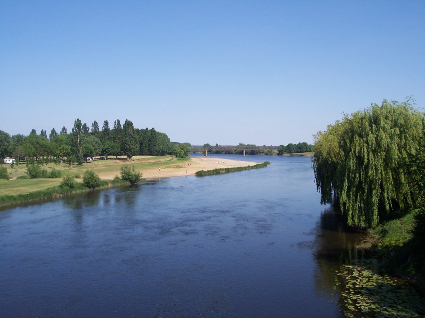 Vue sur la Vienne, les maisons et les arbres de L’Île-Bouchard